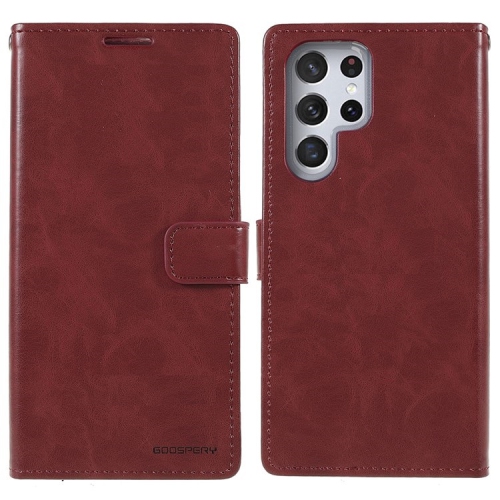 TopSave Goospery BLUEMOON Card Slot w/Magnetic Clip Leather Folio Wallet Flip For Samsung Galaxy S22 Ultra, Burgundy