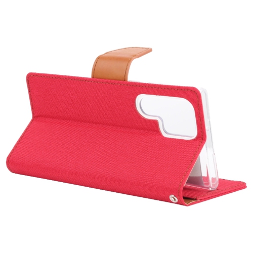 TopSave Goospery CANVAS Card Slot w/Magnetic Clip Denim Cloth Folio Wallet Flip For Samsung Galaxy S22 Ultra, Red