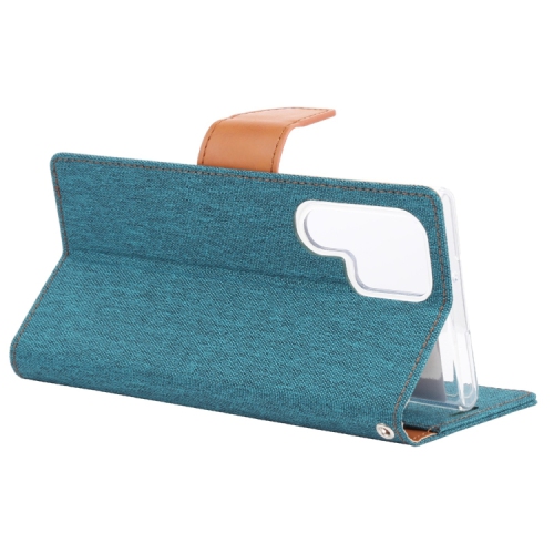 TopSave Goospery CANVAS Card Slot w/Magnetic Clip Denim Cloth Folio Wallet Flip For Samsung Galaxy S22 Ultra, Green