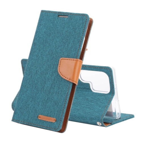 TopSave Goospery CANVAS Card Slot w/Magnetic Clip Denim Cloth Folio Wallet Flip For Samsung Galaxy S22 Ultra, Green