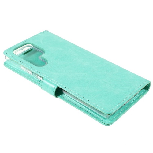 TopSave Goospery BLUEMOON Card Slot w/Magnetic Clip Leather Folio Wallet Flip For Samsung Galaxy S22 Ultra, Teal/Mint