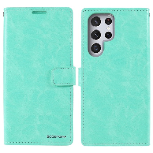 TopSave Goospery BLUEMOON Card Slot w/Magnetic Clip Leather Folio Wallet Flip For Samsung Galaxy S22 Ultra, Teal/Mint