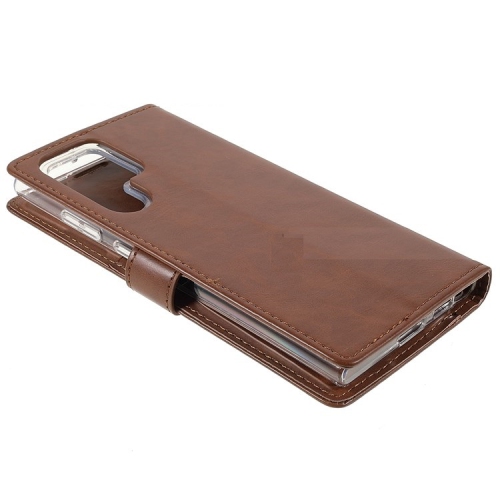 TopSave Goospery BLUEMOON Card Slot w/Magnetic Clip Leather Folio Wallet Flip For Samsung Galaxy S22 Ultra, Brown