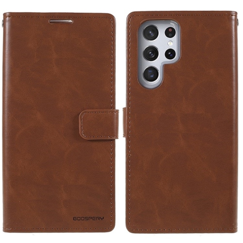 TopSave Goospery BLUEMOON Card Slot w/Magnetic Clip Leather Folio Wallet Flip For Samsung Galaxy S22 Ultra, Brown