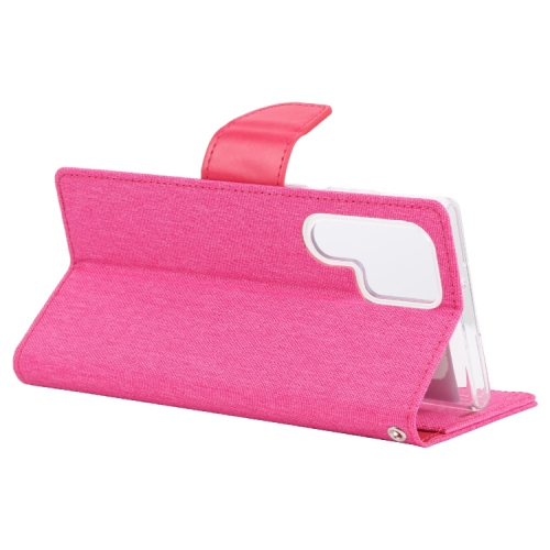 TopSave Goospery CANVAS Card Slot w/Magnetic Clip Denim Cloth Folio Wallet Flip For Samsung Galaxy S22 Ultra, Pink