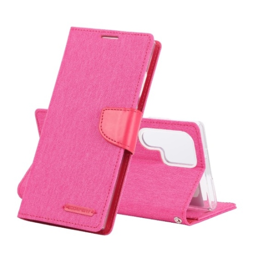 TopSave Goospery CANVAS Card Slot w/Magnetic Clip Denim Cloth Folio Wallet Flip For Samsung Galaxy S22 Ultra, Pink