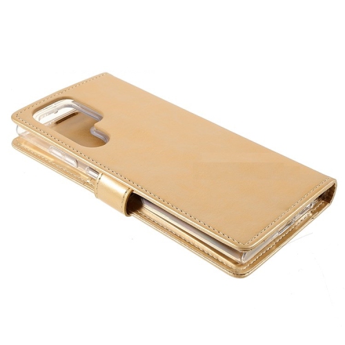 TopSave Goospery BLUEMOON Card Slot w/Magnetic Clip Leather Folio Wallet Flip For Samsung Galaxy S22 Ultra, Gold