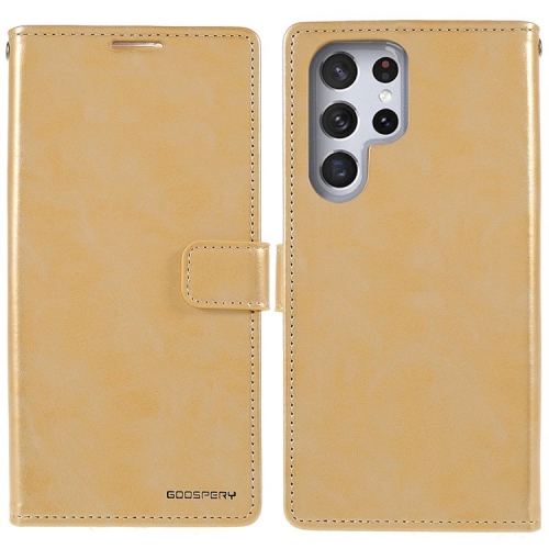 TopSave Goospery BLUEMOON Card Slot w/Magnetic Clip Leather Folio Wallet Flip For Samsung Galaxy S22 Ultra, Gold