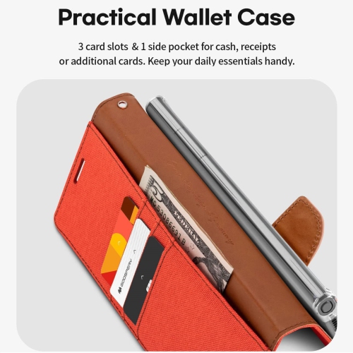 TopSave Goospery CANVAS Card Slot w/Magnetic Clip Denim Cloth Folio Wallet Flip For Samsung Galaxy S22 Ultra, Orange