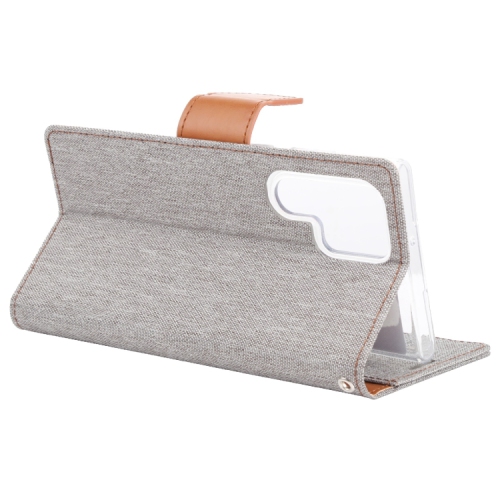 TopSave Goospery CANVAS Card Slot w/Magnetic Clip Denim Cloth Folio Wallet Flip For Samsung Galaxy S22 Ultra, Gray