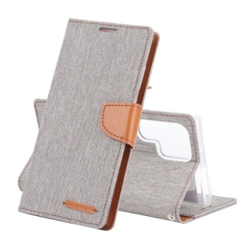 TopSave Goospery CANVAS Card Slot w/Magnetic Clip Denim Cloth Folio Wallet Flip For Samsung Galaxy S22 Ultra, Gray