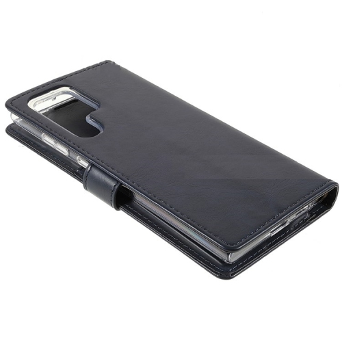 TopSave Goospery BLUEMOON Card Slot w/Magnetic Clip Leather Folio Wallet Flip For Samsung Galaxy S22 Ultra, Navy Blue