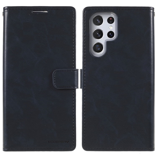 TopSave Goospery BLUEMOON Card Slot w/Magnetic Clip Leather Folio Wallet Flip For Samsung Galaxy S22 Ultra, Navy Blue