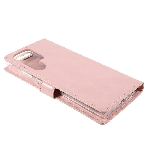 TopSave Goospery BLUEMOON Card Slot w/Magnetic Clip Leather Folio Wallet Flip For Samsung Galaxy S22 Ultra, Rose Gold