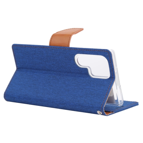TopSave Goospery CANVAS Card Slot w/Magnetic Clip Denim Cloth Folio Wallet Flip For Samsung Galaxy S22 Ultra, Blue