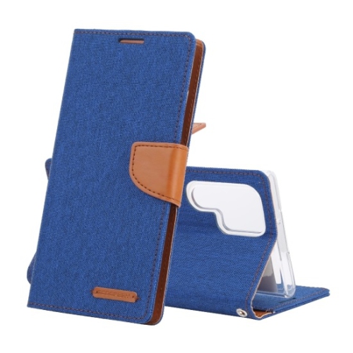 TopSave Goospery CANVAS Card Slot w/Magnetic Clip Denim Cloth Folio Wallet Flip For Samsung Galaxy S22 Ultra, Blue