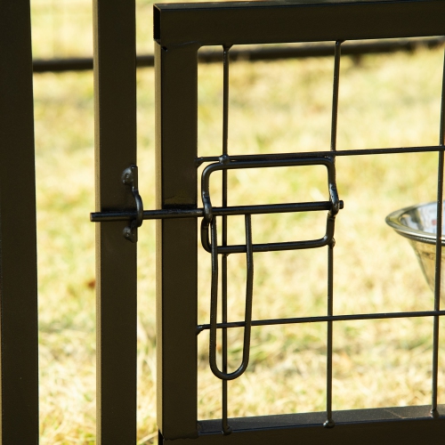 PawHut Outdoor Dog Kennel, Run, Large Wire Steel Fence, Lockable Pet Playpen Enclosure, with Water-, UV-Resistant Canopy Top, Door, Rotating Bowl