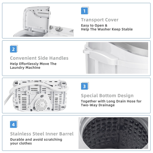 Machine à laver avec capacité de 5,89 kg de Marque Costway portable semi-automatique à double cuve avec pompe de vidange intégrée Noir