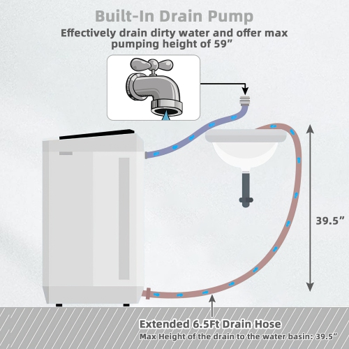 Machine à laver avec capacité de 5,89 kg de Marque Costway portable semi-automatique à double cuve avec pompe de vidange intégrée Noir