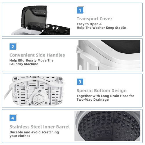 Machine à laver avec capacité de 5,89 kg de Marque Costway portable semi-automatique à double cuve avec pompe de vidange intégrée Noir