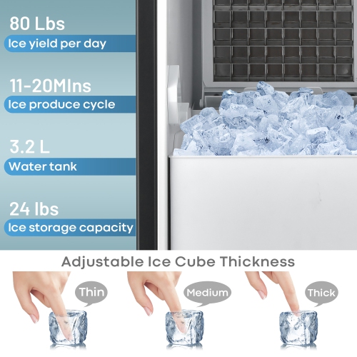 Costway Ice Maker Free-Standing/Under Counter Machine 80lbs/Day w/ Light