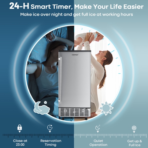 Costway Ice Maker Free-Standing/Under Counter Machine 80lbs/Day w/ Light