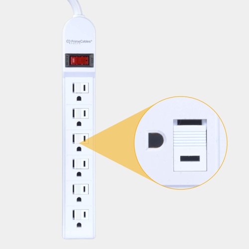PRIMECABLES  6-Outlet Power Strip With Safe Lock, 3Ft 14Awg Cord, Etl Certificated 125V 1875W 14Awg Cord- ®