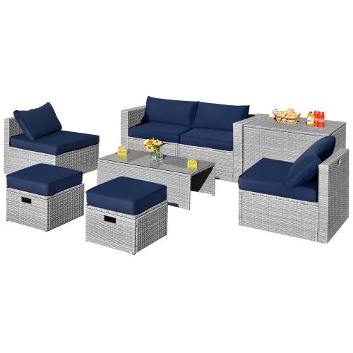 Costway 8PCS Patio Rattan Furniture Set Storage Waterproof Cover Cushion