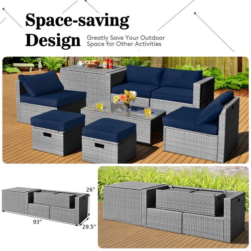 Costway 8PCS Patio Rattan Furniture Set Storage Waterproof Cover Cushion
