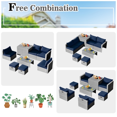 Costway 8PCS Patio Rattan Furniture Set Storage Waterproof Cover Cushion