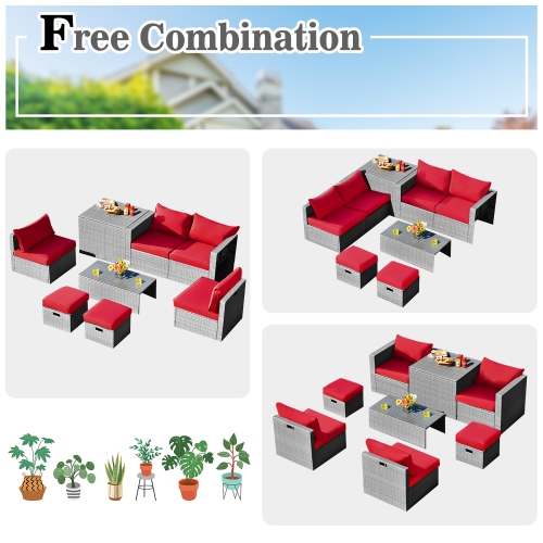 Costway 8PCS Patio Rattan Furniture Set Storage Waterproof Cover Cushion