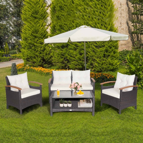 Costway 4PCS Patio Rattan Furniture Set Cushioned Sofa Storage Table Off Best Buy Canada
