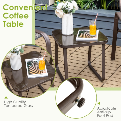 Costway 3PCS Patio Bistro Furniture Set Adjustable Back Stackable Chairs