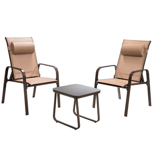 Costway 3PCS Patio Bistro Furniture Set Adjustable Back Stackable Chairs