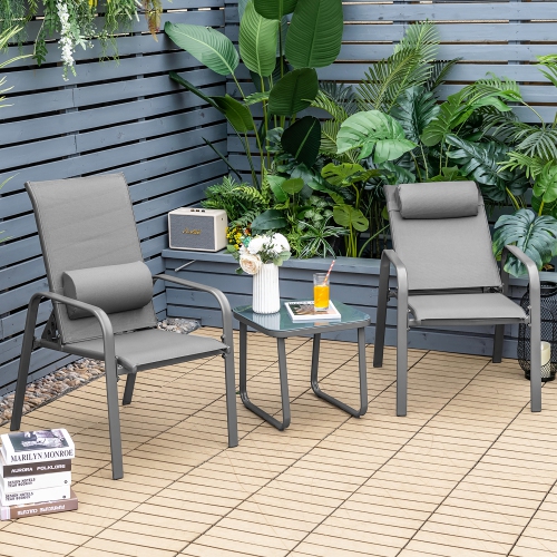 Costway 3PCS Patio Bistro Furniture Set Adjustable Back Stackable Chairs