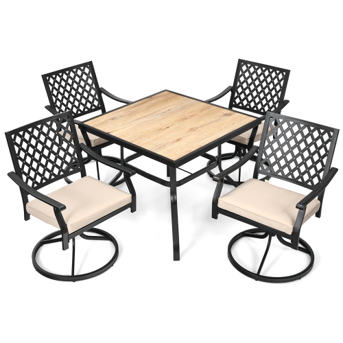 Costway 5PCS Patio Dining Set Square Table 4 Swivel Chair Rocker Cushioned Deck