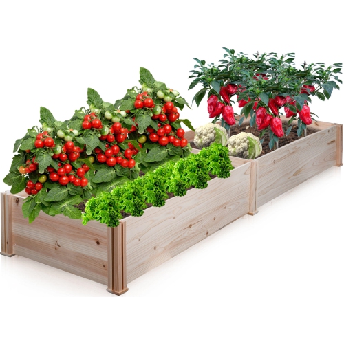 YARDLAB  "96""x24""x10"" Raised Garden Bed, Wooden Rectangle Elevated Planter Box With Divider for Vegetables Herbs Flowers"