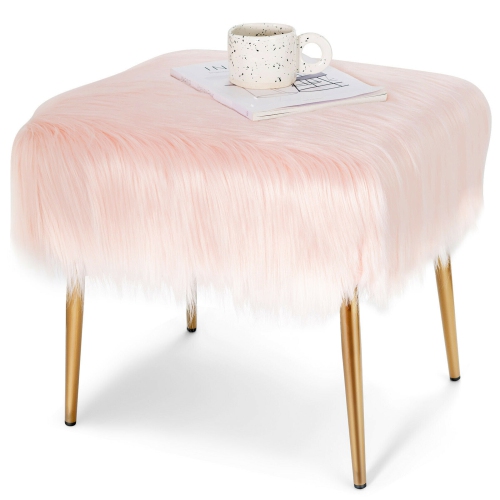 Gymax Faux Fur Vanity Stool Square Furry Ottoman w/ Golden Metal Legs Best Buy Canada