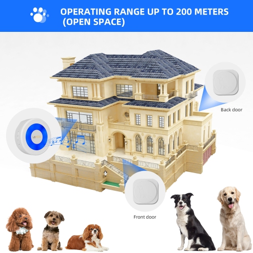 Sonnettes pour chien pour l'apprentissage de la propreté avec bouton tactile étanche comprenant 1 récepteur et 2 boutons - LIVINGbasics®