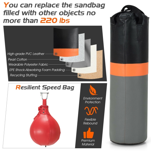 Gymax Heavy Duty Boxing Punching Stand W/Heavy Bag & Speed Bag Sandbag Rack Home Gym