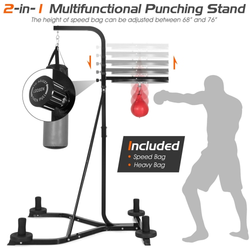 Gymax Heavy Duty Boxing Punching Stand W/Heavy Bag & Speed Bag Sandbag Rack Home Gym