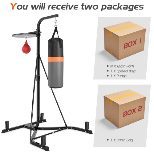 Gymax Heavy Duty Boxing Punching Stand W/Heavy Bag & Speed Bag Sandbag Rack Home Gym