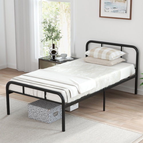 Gymax Twin Bed Frame Metal Platform Bed Base w/ Headboard & Footboard Under Bed Storage
