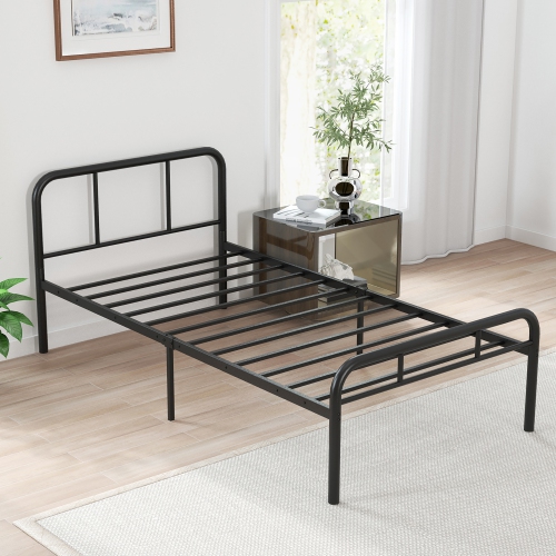 Gymax Twin Bed Frame Metal Platform Bed Base w/ Headboard & Footboard Under Bed Storage