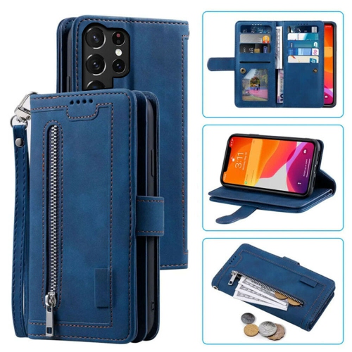 WillCase Wallet Leather Magnetic Case Shockproof Leather Zipper Flip Cover Credit Card Holder for Samsung Galaxy S22 Ultra - Free Shipping