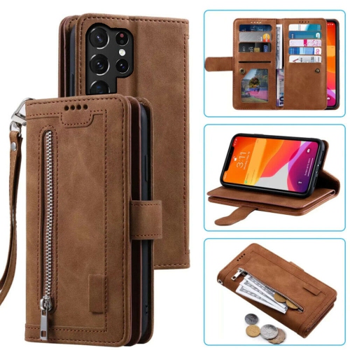 WillCase Wallet Leather Magnetic Case Shockproof Leather Zipper Flip Cover Credit Card Holder for Samsung Galaxy S22 Ultra - Free Shipping