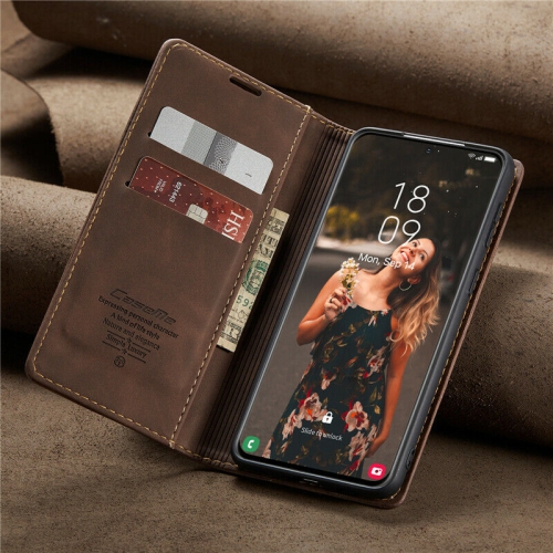 CaseMe Wallet Case Anti-Fall Retro Handmade Leather Magnetic Case Card Slot for Samsung Galaxy S22 - Free Shipping