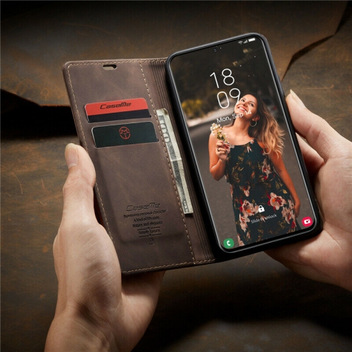 CaseMe Wallet Case Anti-Fall Retro Handmade Leather Magnetic Case Card Slot for Samsung Galaxy S22 - Free Shipping