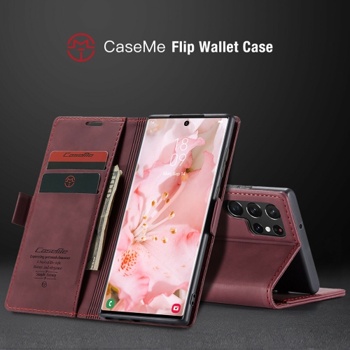 CaseMe Wallet Case Anti-Fall Retro Handmade Leather Magnetic Case Card Slot for Samsung Galaxy S22 Ultra - Free Shipping