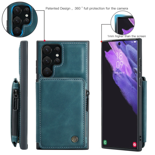 CaseMe Back case Card Slot Retro Matte Synthetic Leather Wallet Zipper Stand Cover for Samsung Galaxy S22 Ultra - Free Shipping